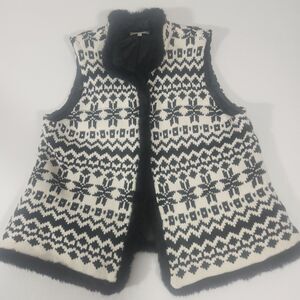 Women's Talbots Knit Fair Isle Sweater Vest Jacket Faux Fur Trim Sz: XL P